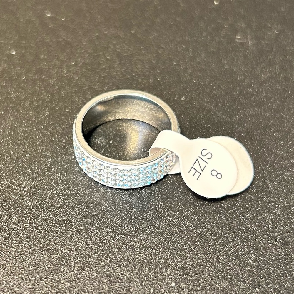Stainless Steel Rhinestone Band Ring